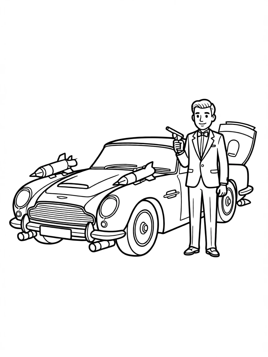 James Bond's Aston Martin DB5 with spy gadgets deployed