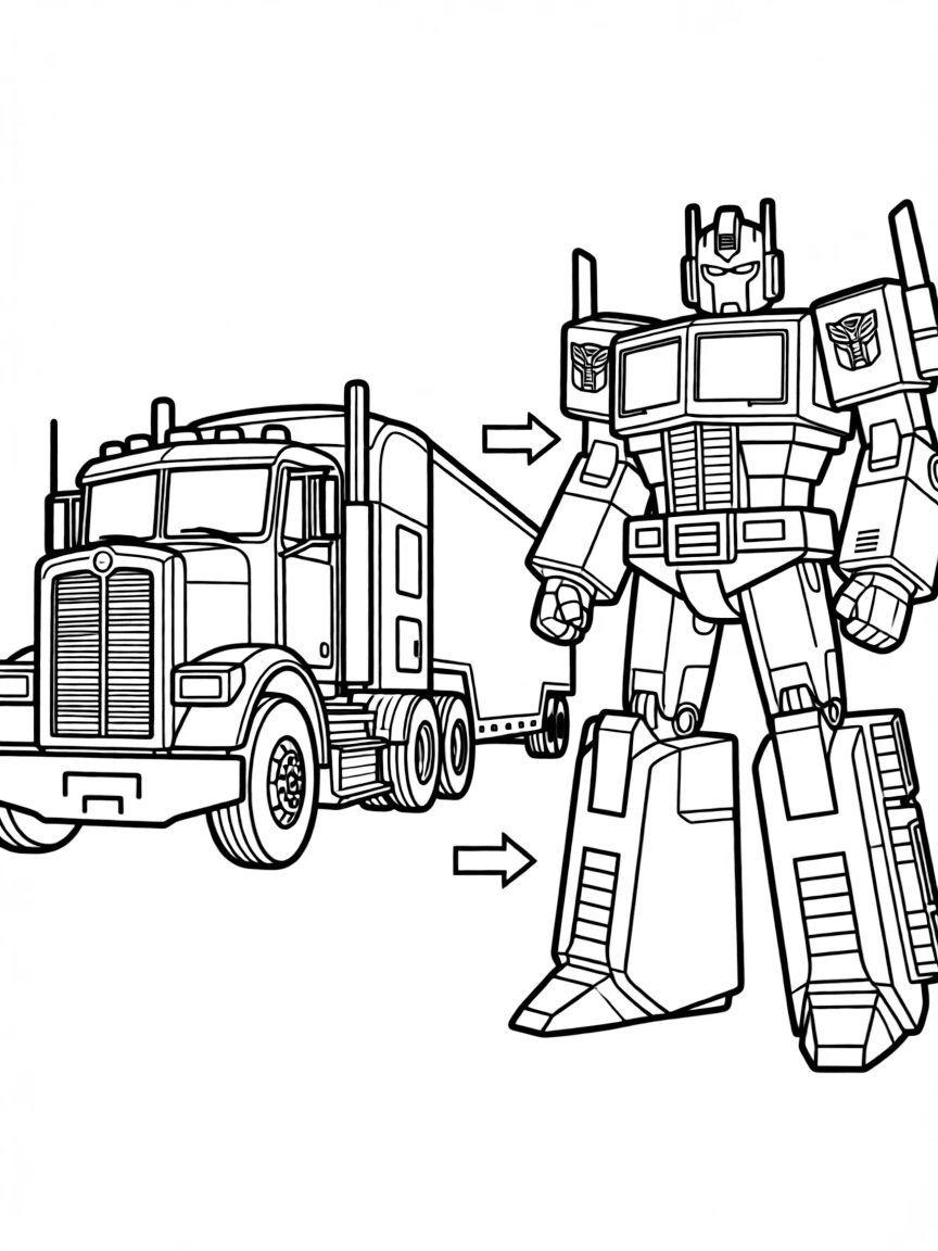 Optimus Prime in both truck and robot form transformation