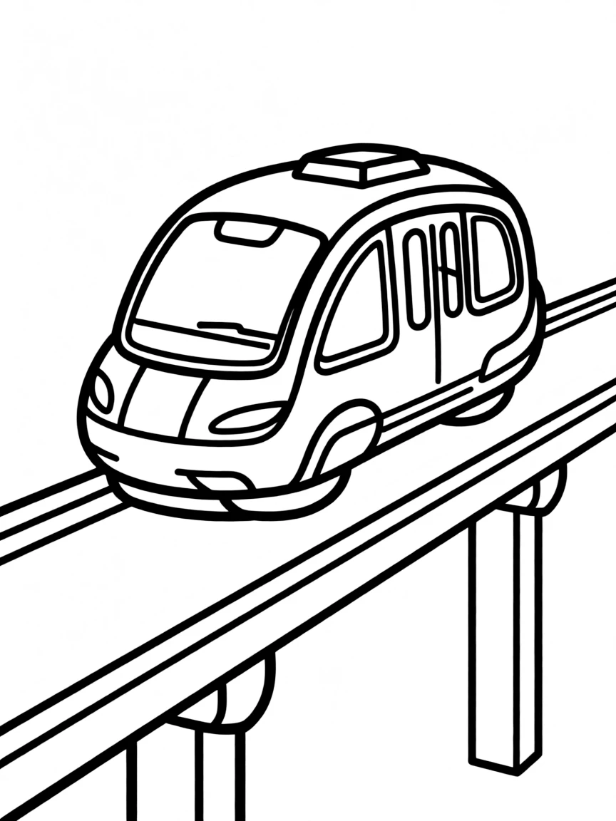 A magnetic levitation vehicle on an elevated track