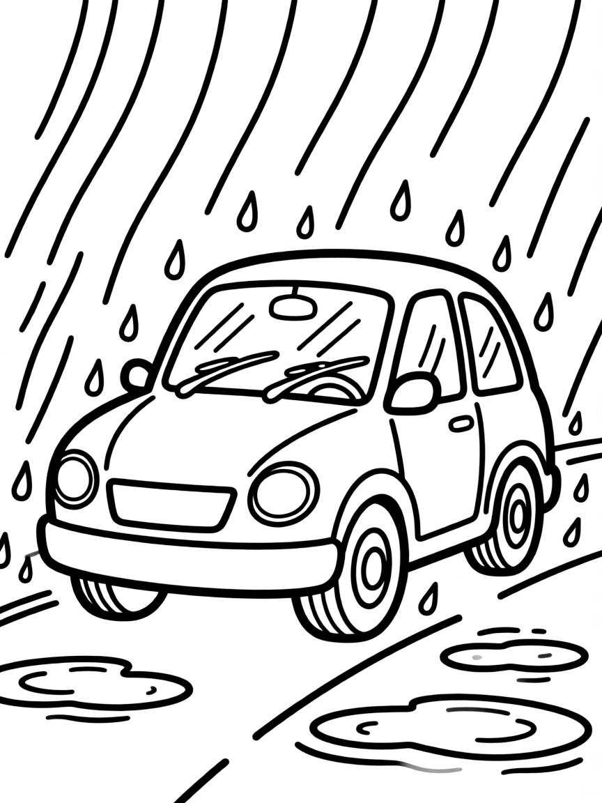 A vehicle with wipers on during heavy rainfall