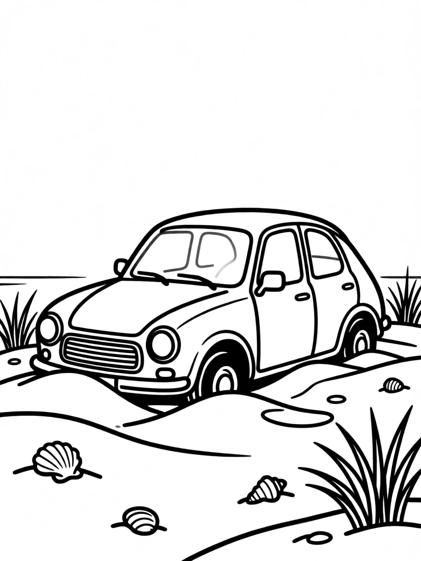 A car partially buried in sand during beach driving