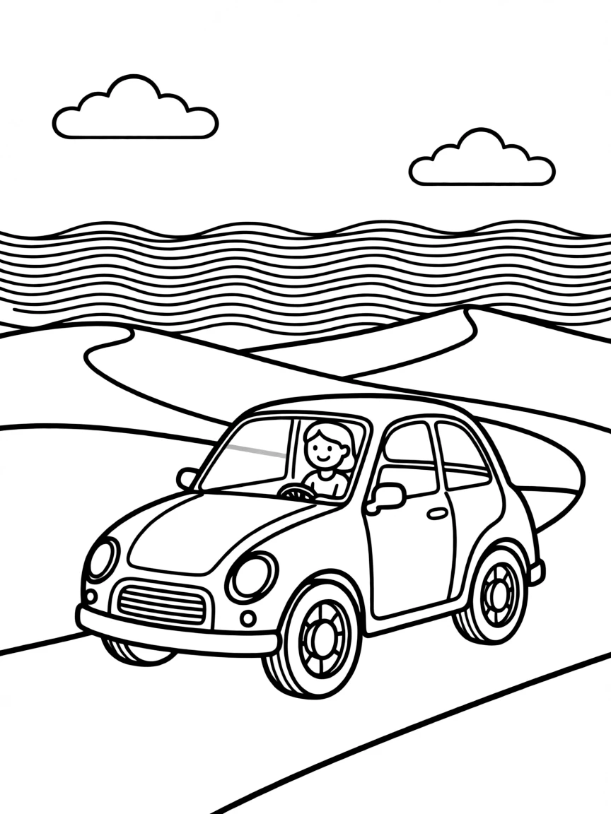 A car driving through a desert mirage