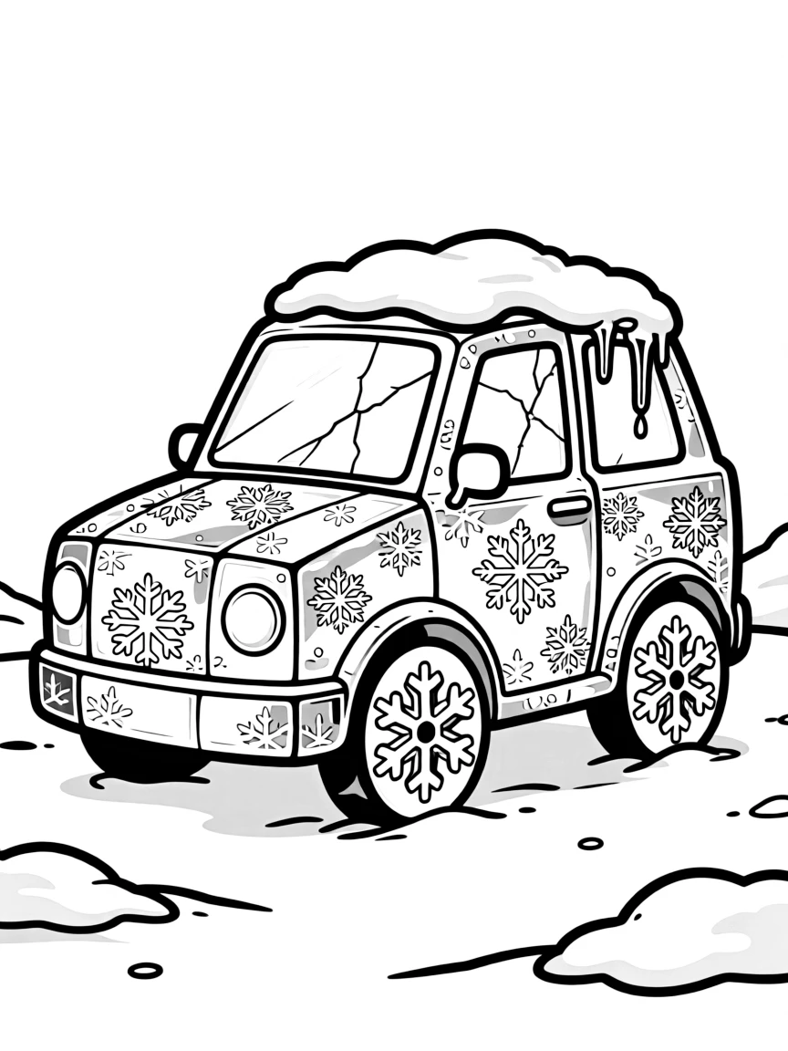 A vehicle made entirely of ice and snow crystals