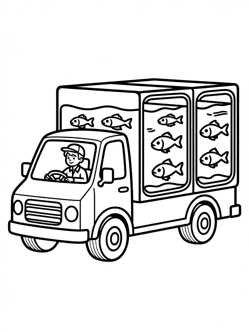 A fish delivery truck with aquarium-like tanks