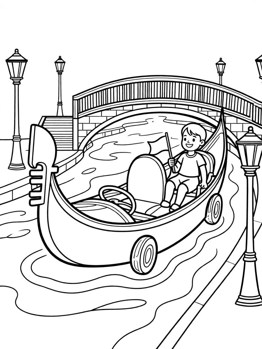A gondola-inspired car in the Venice canals