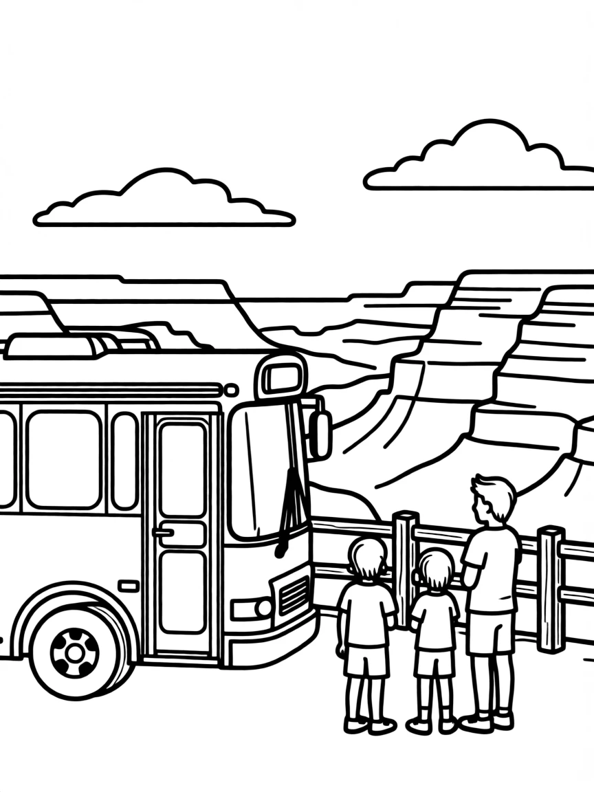 A tour bus at the Grand Canyon viewpoint