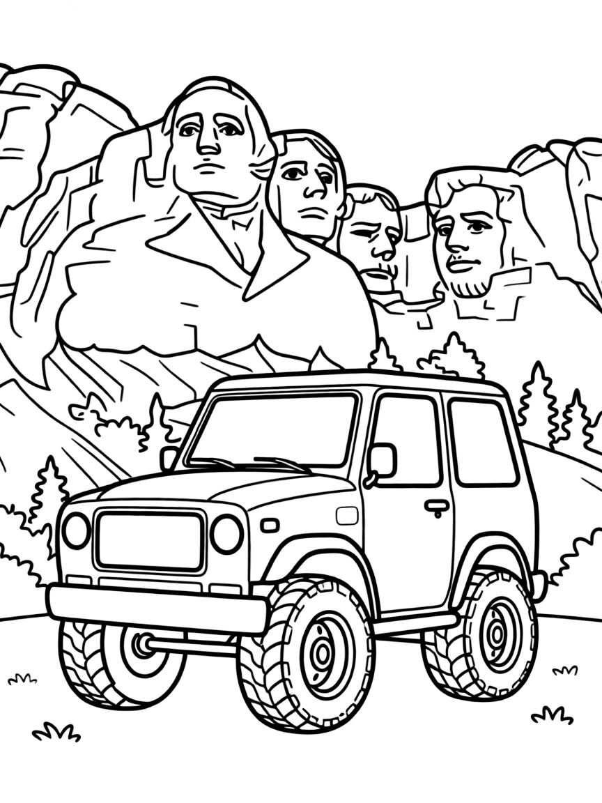 A 4x4 vehicle near Mount Rushmore