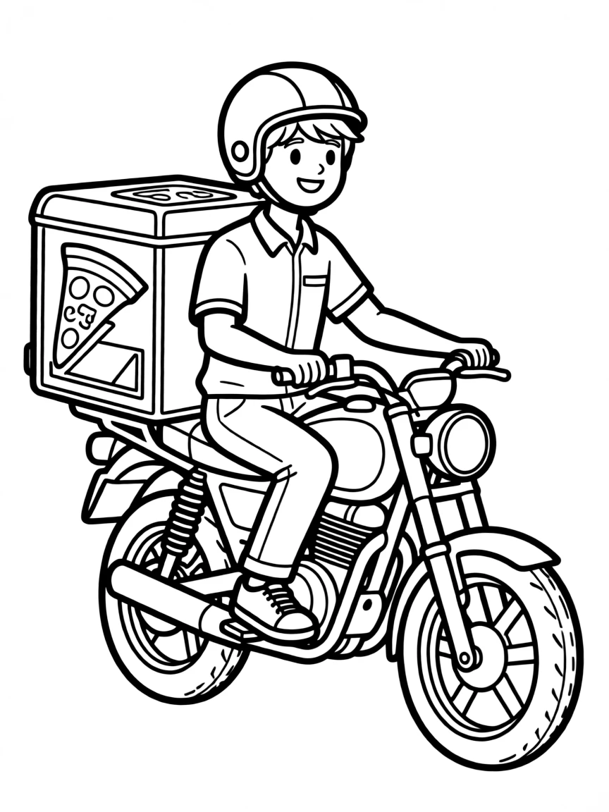 A pizza delivery motorcycle with detailed hot box