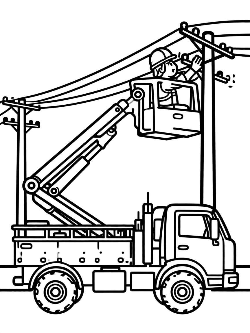 A utility service truck working on power lines