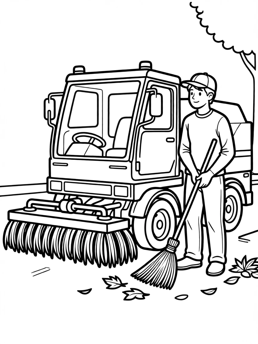 A street sweeper with detailed brush mechanism