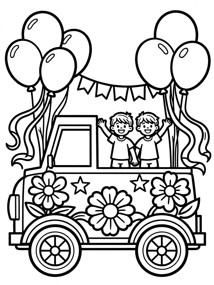 A parade float vehicle with elaborate decorations