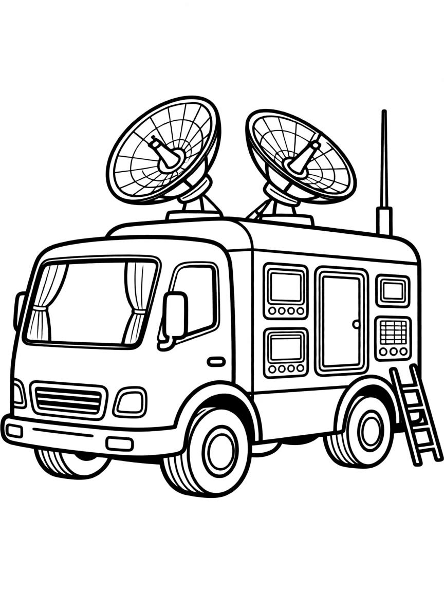 A mobile command center with satellite dishes