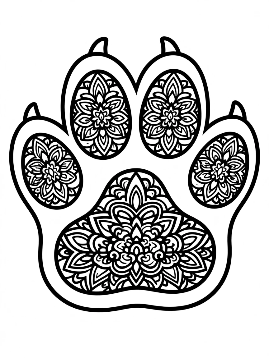 Lion's paw with detailed pad patterns forming a natural mandala design