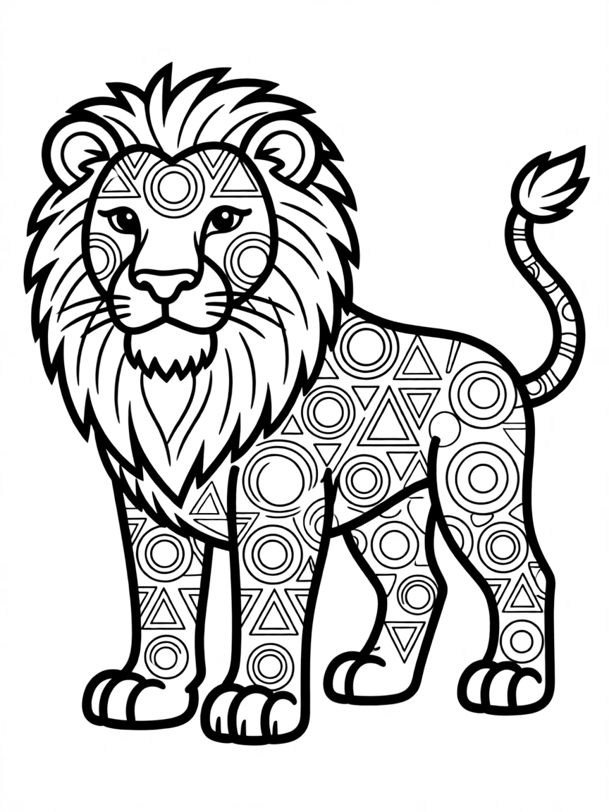Lion with sacred geometry patterns inside its silhouette