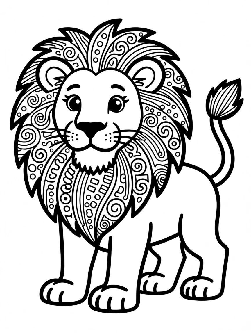 Lion with mane forming a detailed zentangle pattern