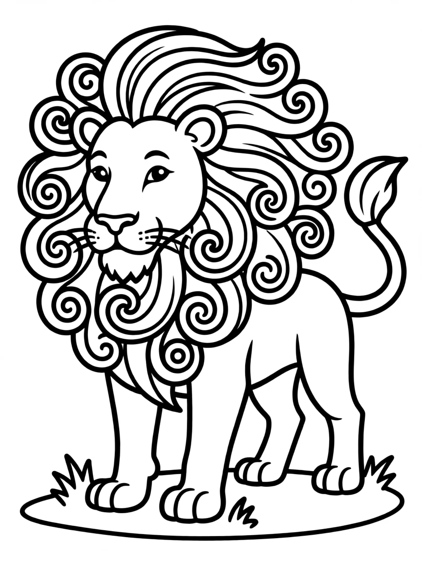 Lion with wind-swept mane creating natural spiral patterns