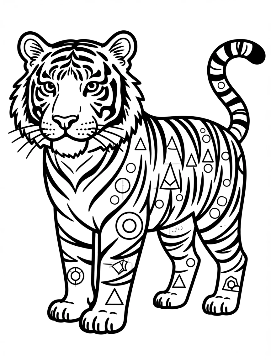 Tiger with sacred geometry incorporated into its natural striping pattern