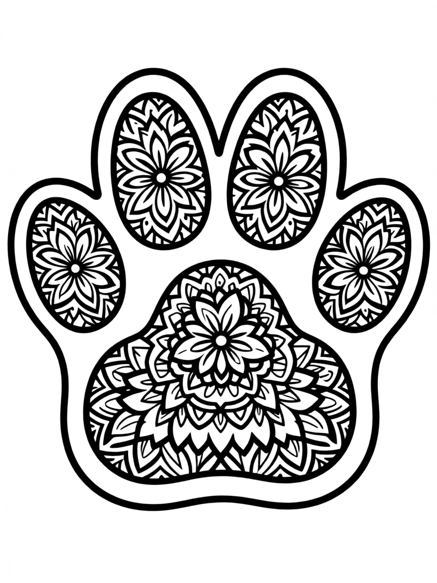 Tiger's paw with detailed pad patterns forming a natural mandala design
