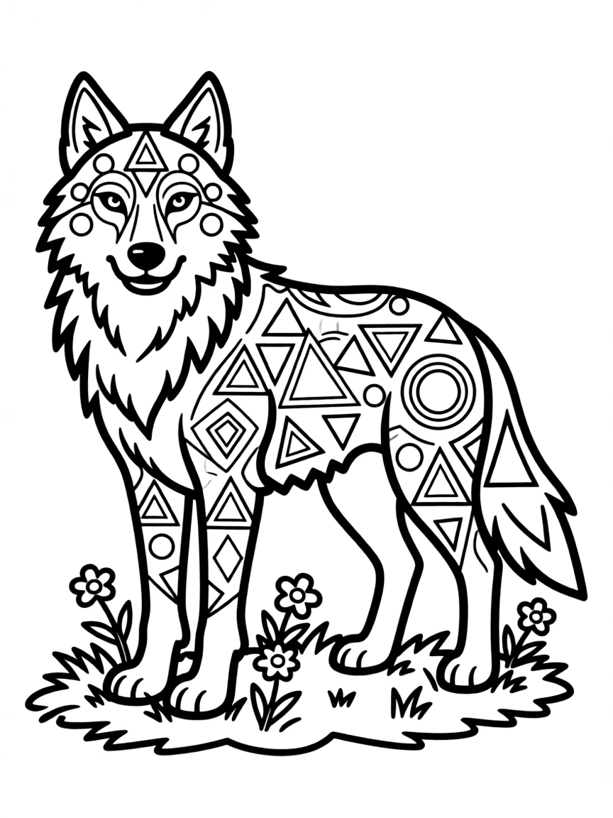 Wolf with sacred geometry incorporated into its natural fur pattern