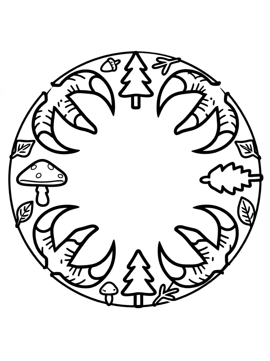 Owl's talons forming a circular pattern with forest elements between