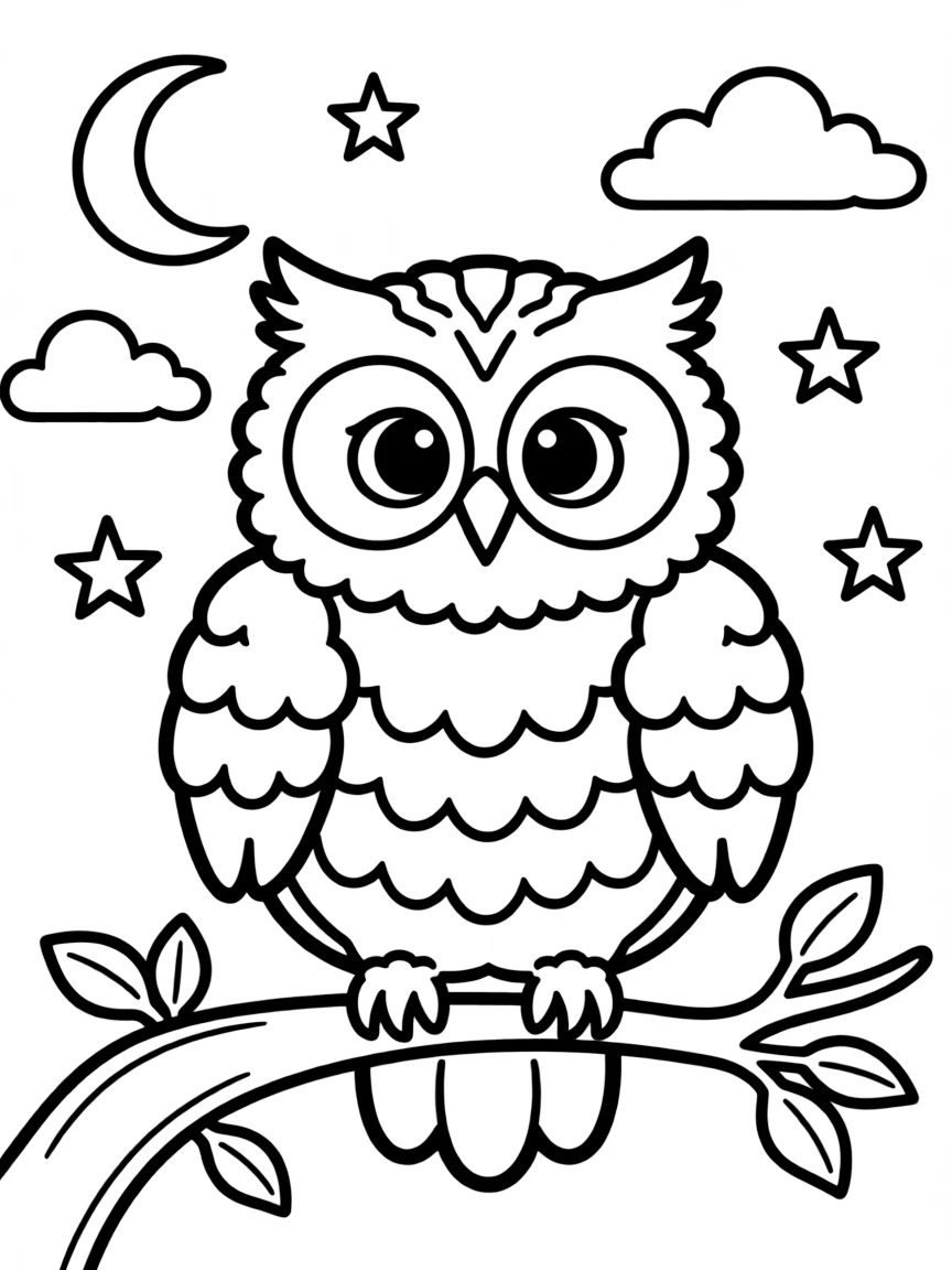 Owl with feathers forming cloud patterns, surrounded by sky elements