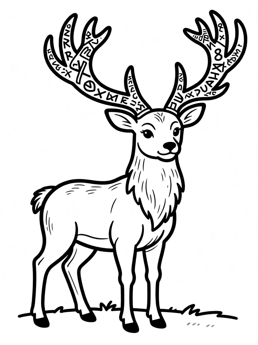 Stag with runes and Nordic symbols incorporated into its antler patterns