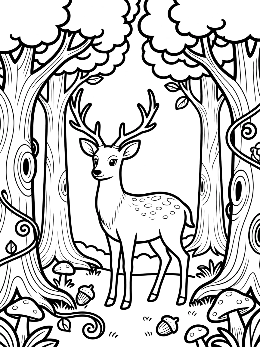 Deer with forest wisdom elements, surrounded by ancient tree patterns