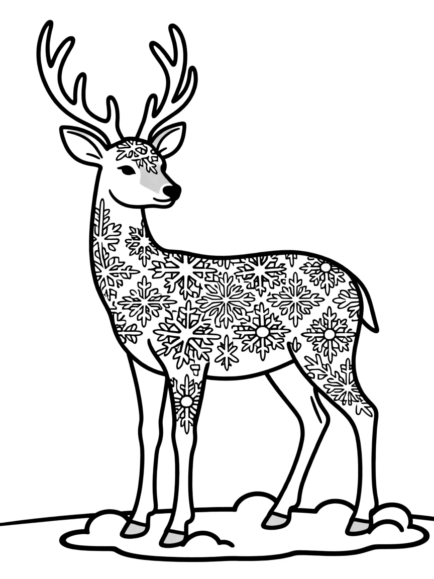 Deer with winter frost patterns on its coat, creating a crystalline mandala