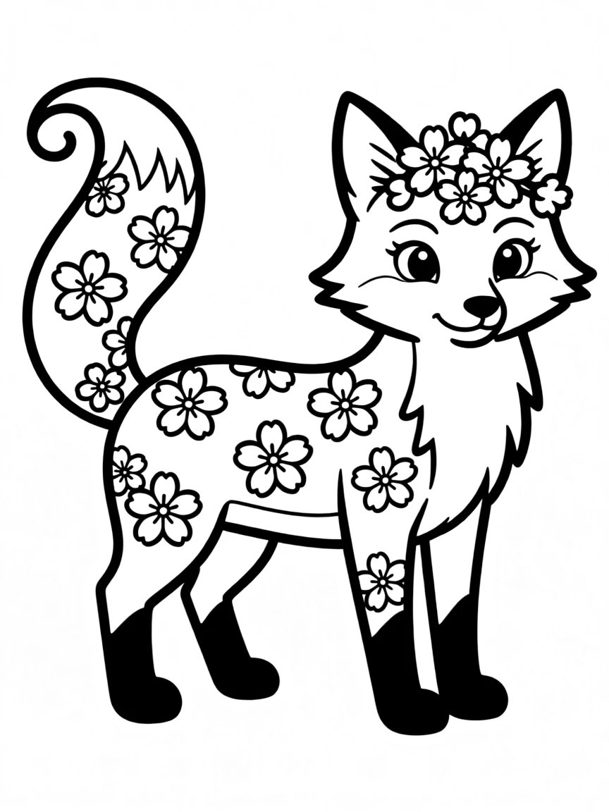 Fox with cherry blossom patterns incorporated into its fur