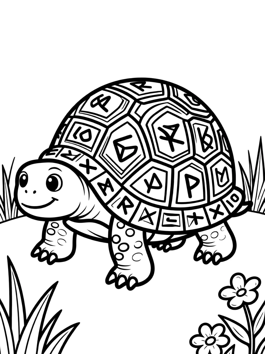 Tortoise with runes and symbols incorporated into its shell patterns
