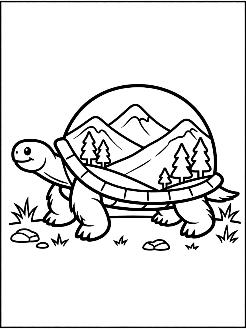 Tortoise with mountain landscapes incorporated into its shell design