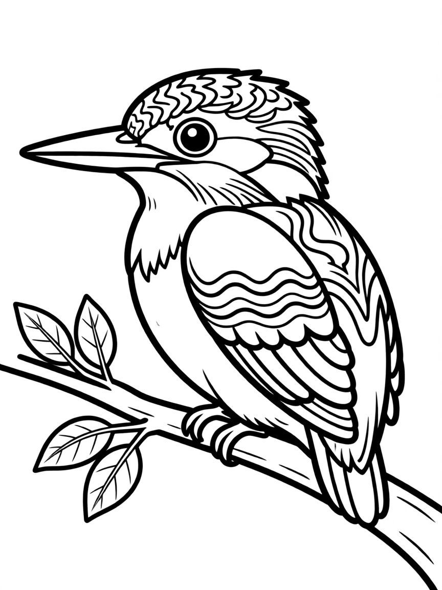 Kingfisher with river patterns incorporated into its feather design
