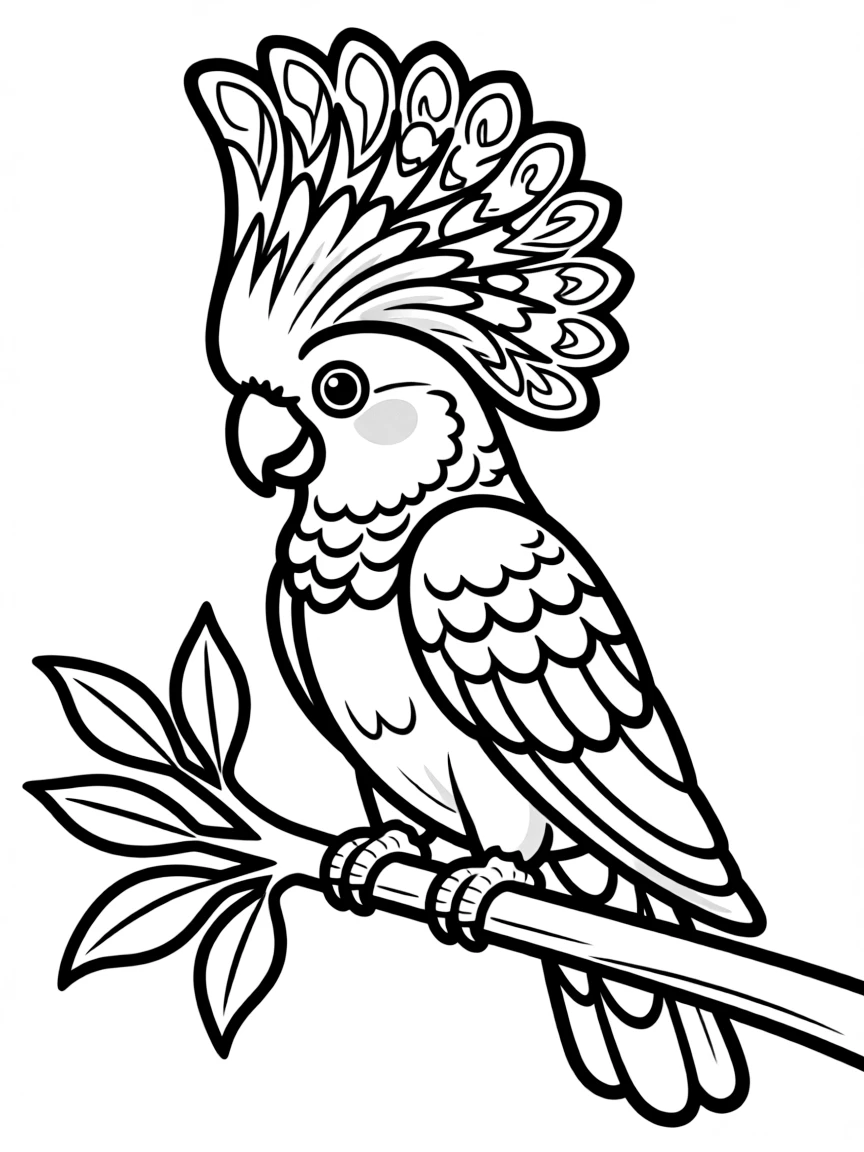 Cockatoo with crest feathers forming a crown-like mandala design