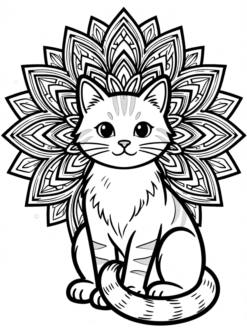 Cat with whisker patterns forming a feline mandala design