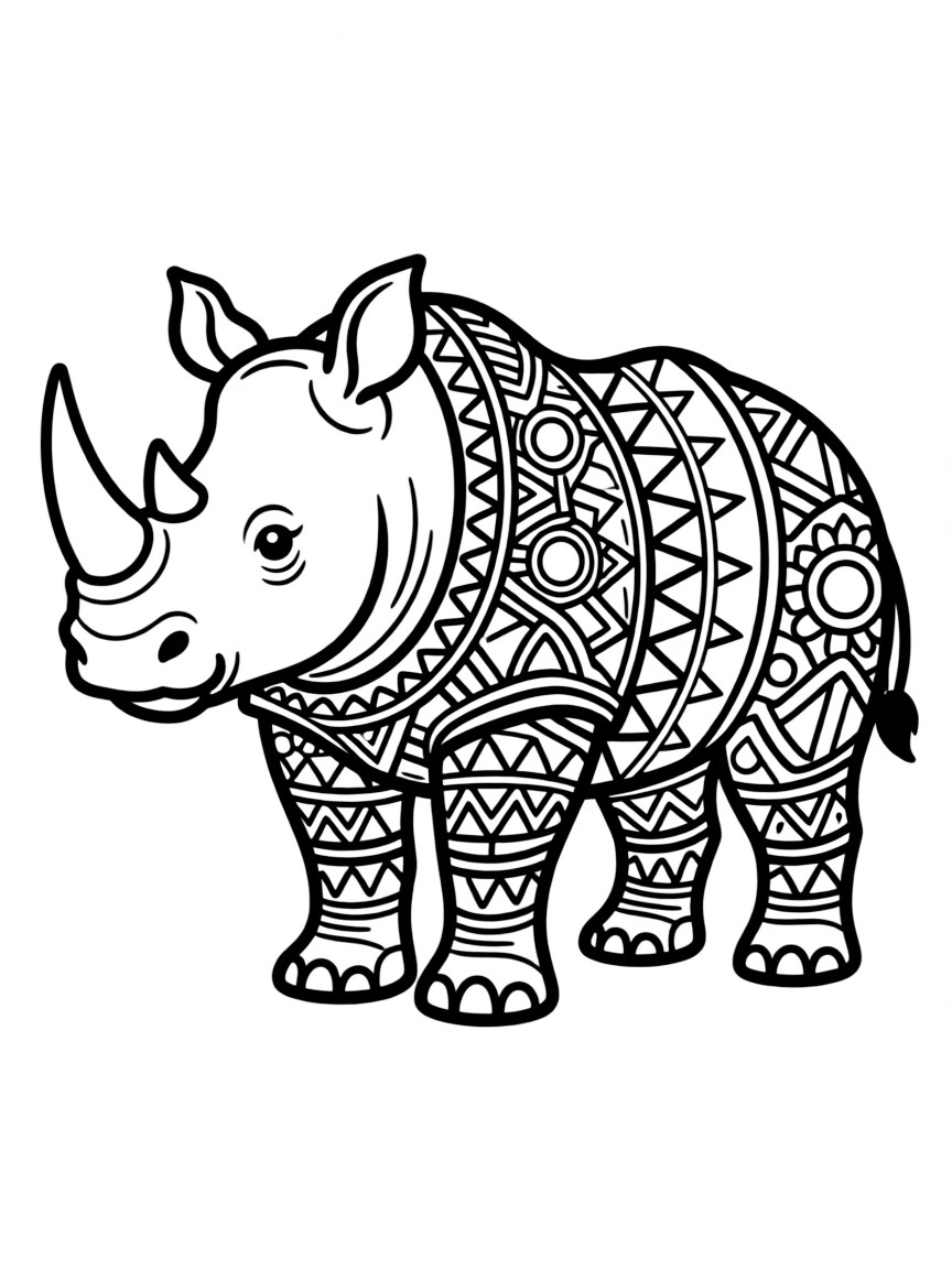 Rhino with armor-like patterns forming a strength mandala design