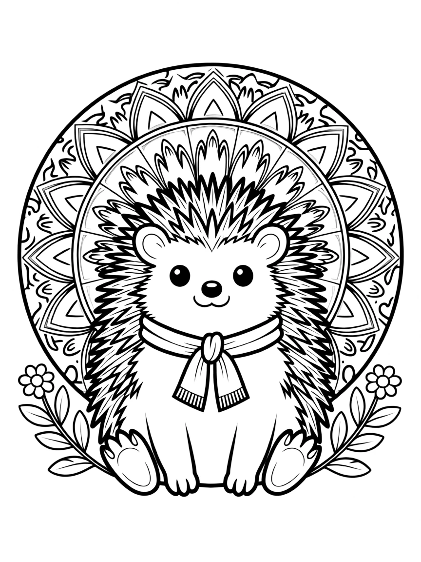 Hedgehog with spiny patterns forming a defensive mandala design