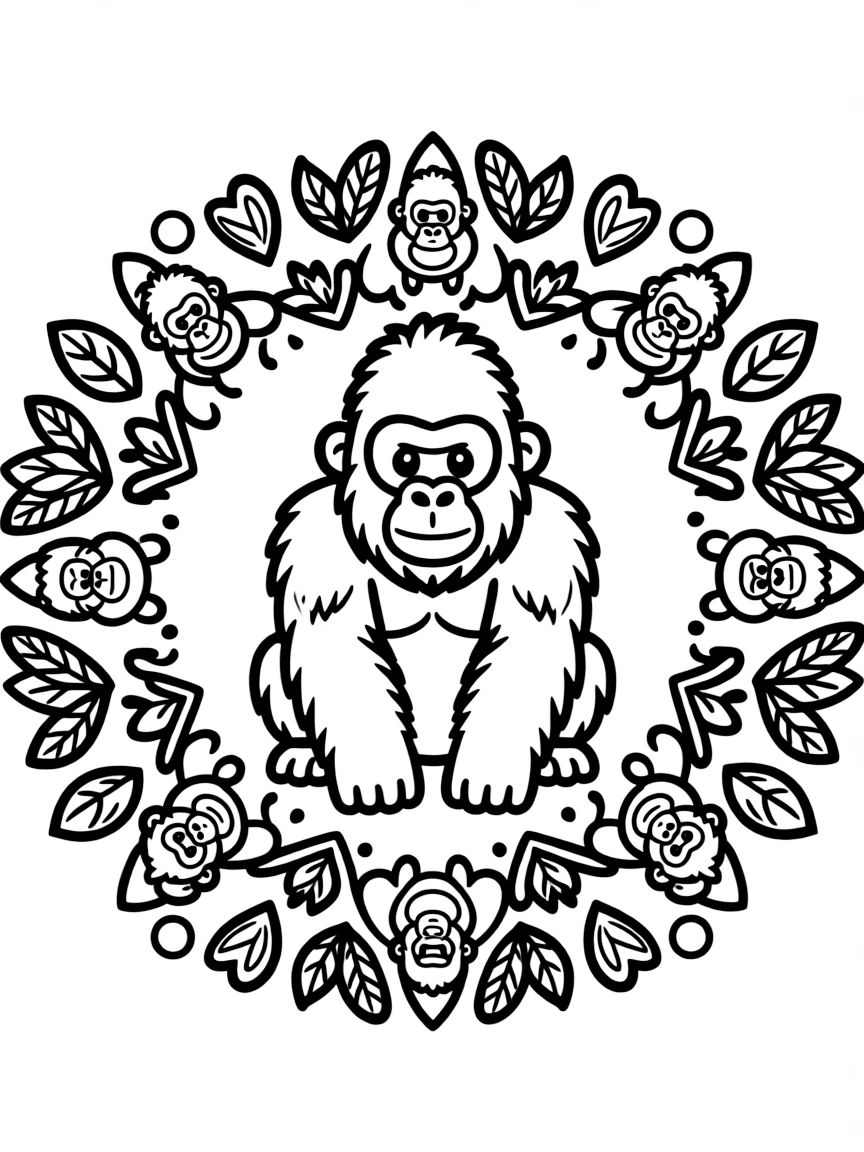 Gorilla with family patterns forming a protection mandala design