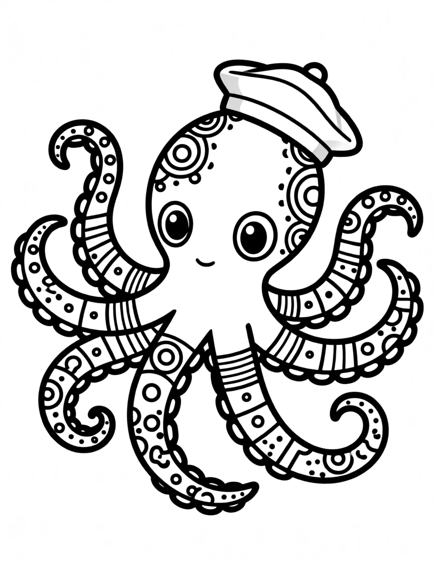 Octopus with tentacle patterns forming a spiral mandala design