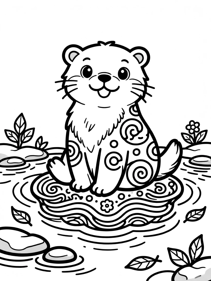 Otter with playful patterns forming a river mandala design