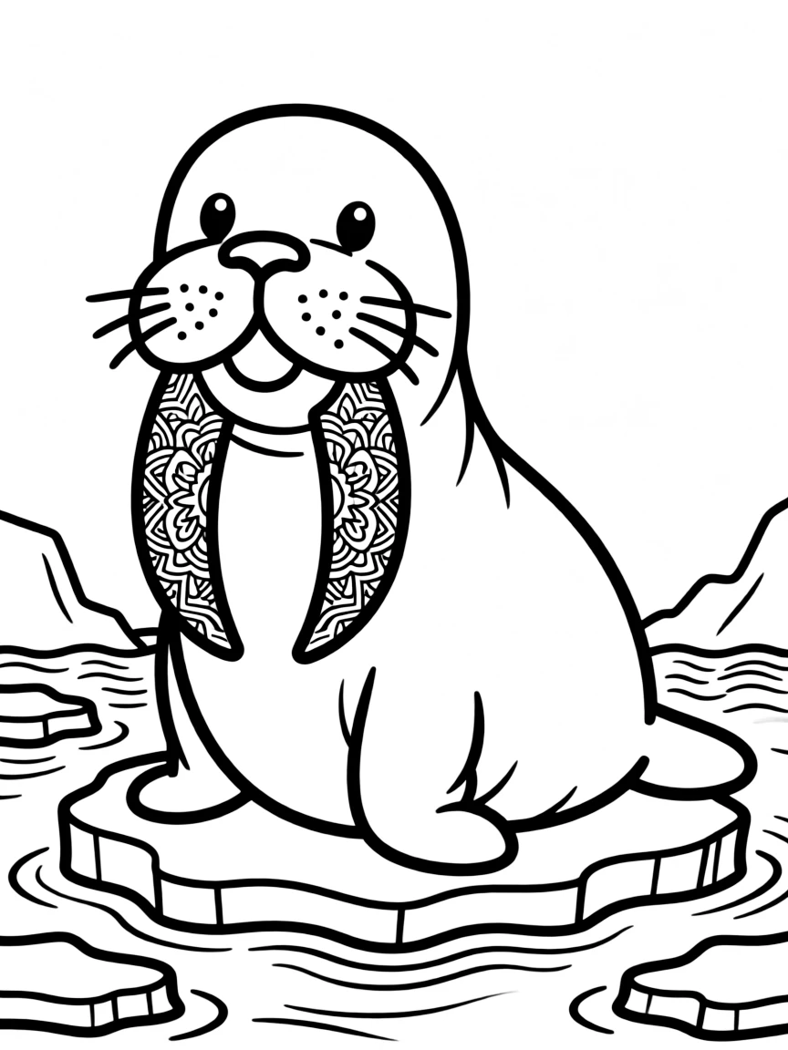 Walrus with tusk patterns forming a sea ice mandala design