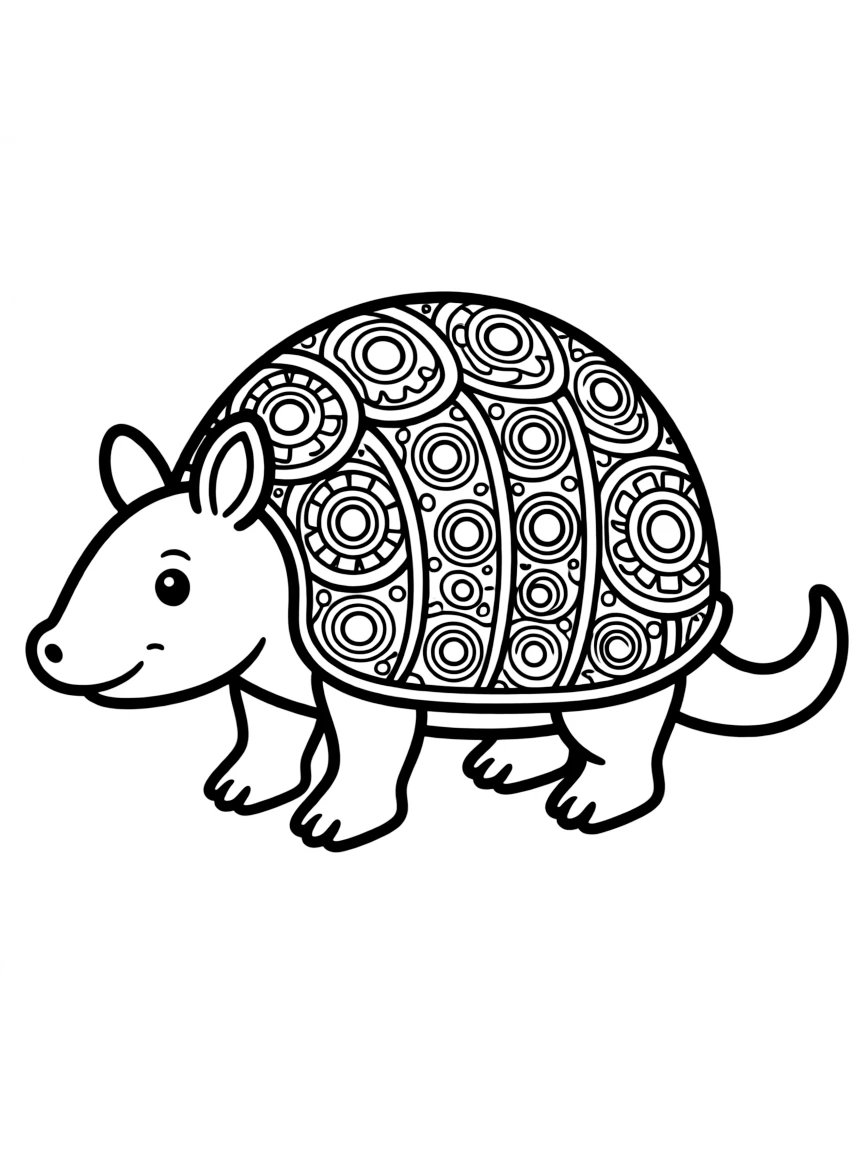 Armadillo with armored plate patterns forming a protection mandala design
