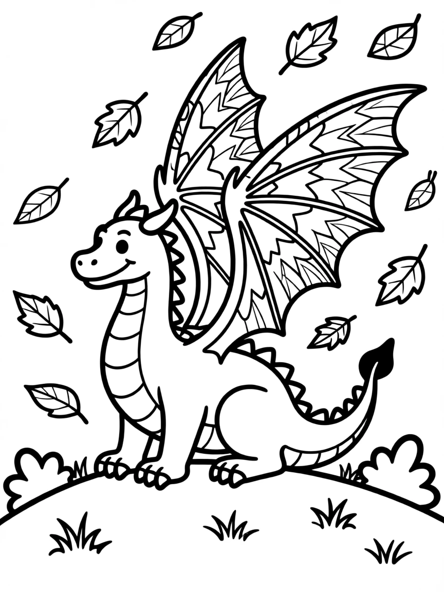 An autumn dragon with leaves falling from its wings