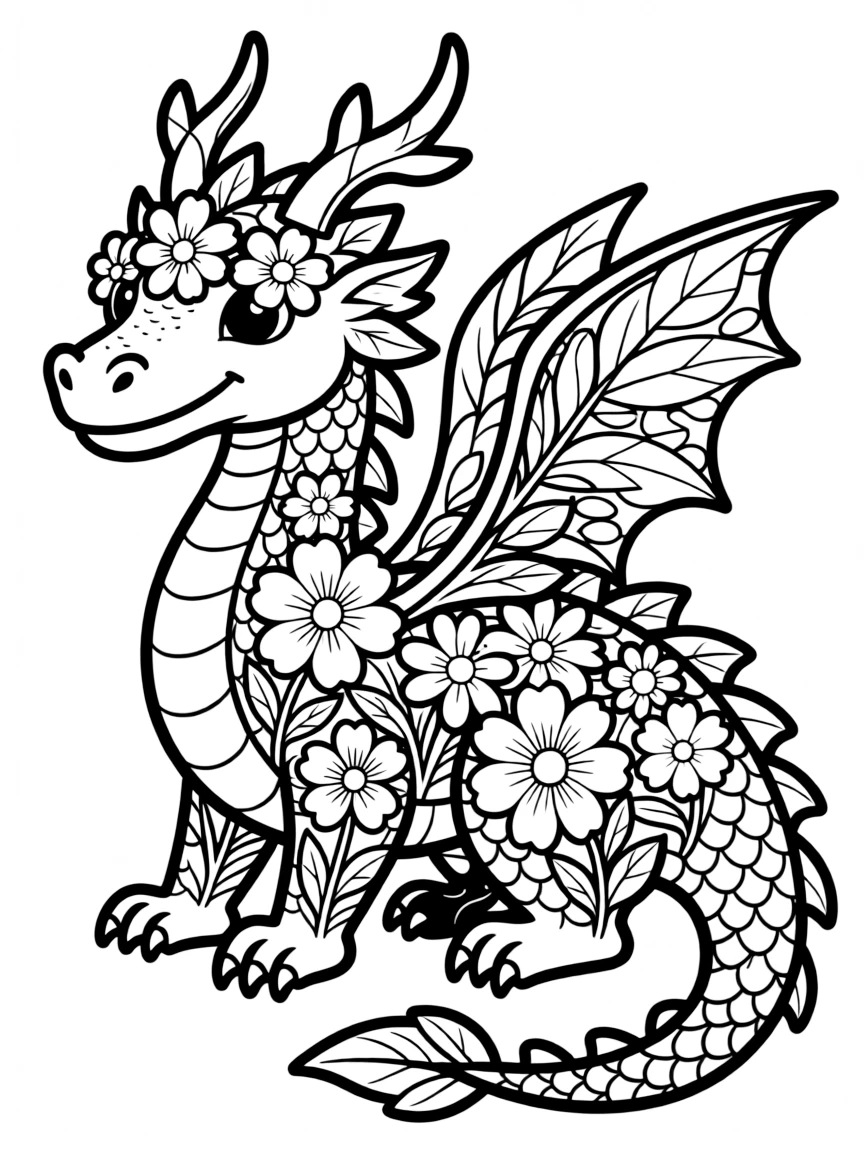 A dragon fashioned from plants and flowers