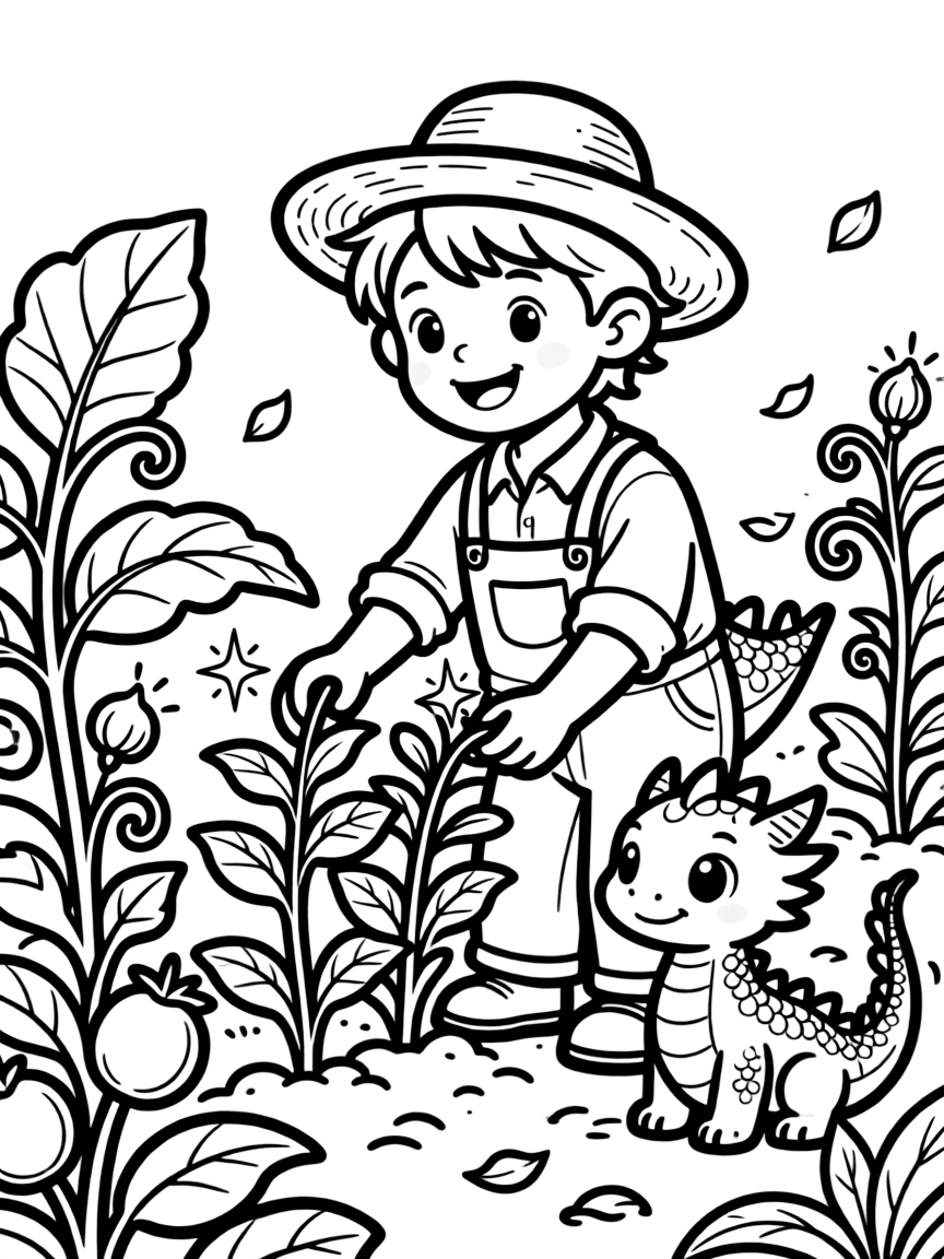 A dragon farmer tending to magical crop fields
