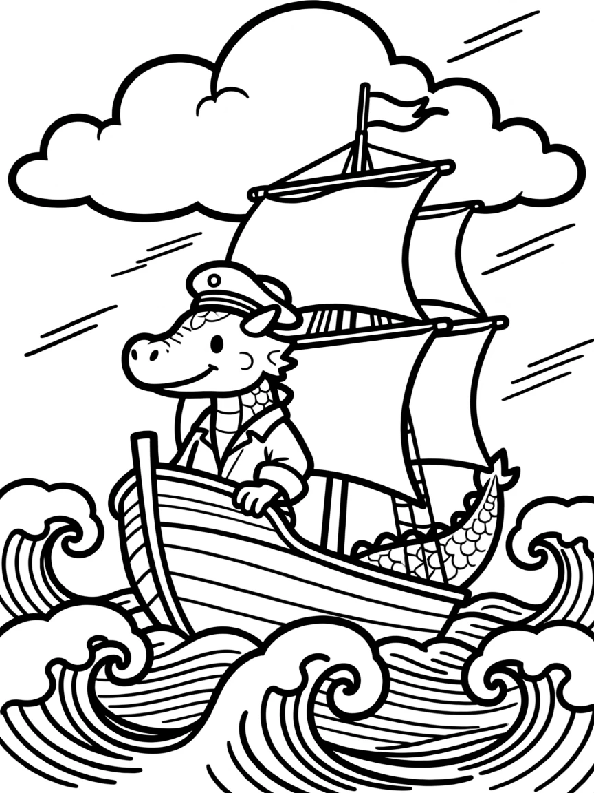 A dragon sailor navigating a ship through stormy seas