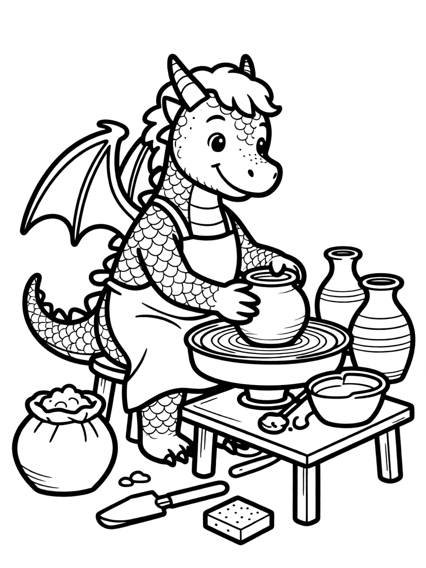 A dragon potter making ceramic vessels