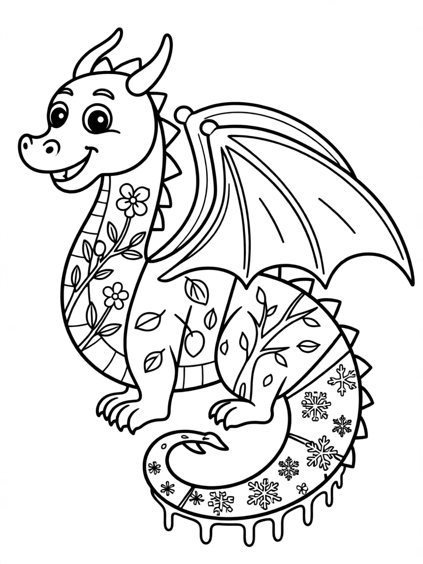 A seasonal dragon showing all four seasons on its body