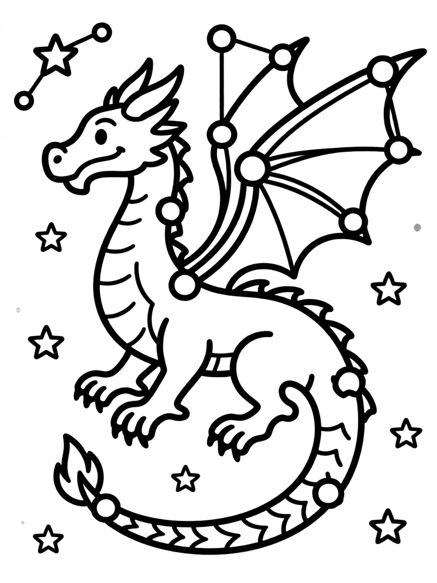A dragon constellation formed by stars in the night sky
