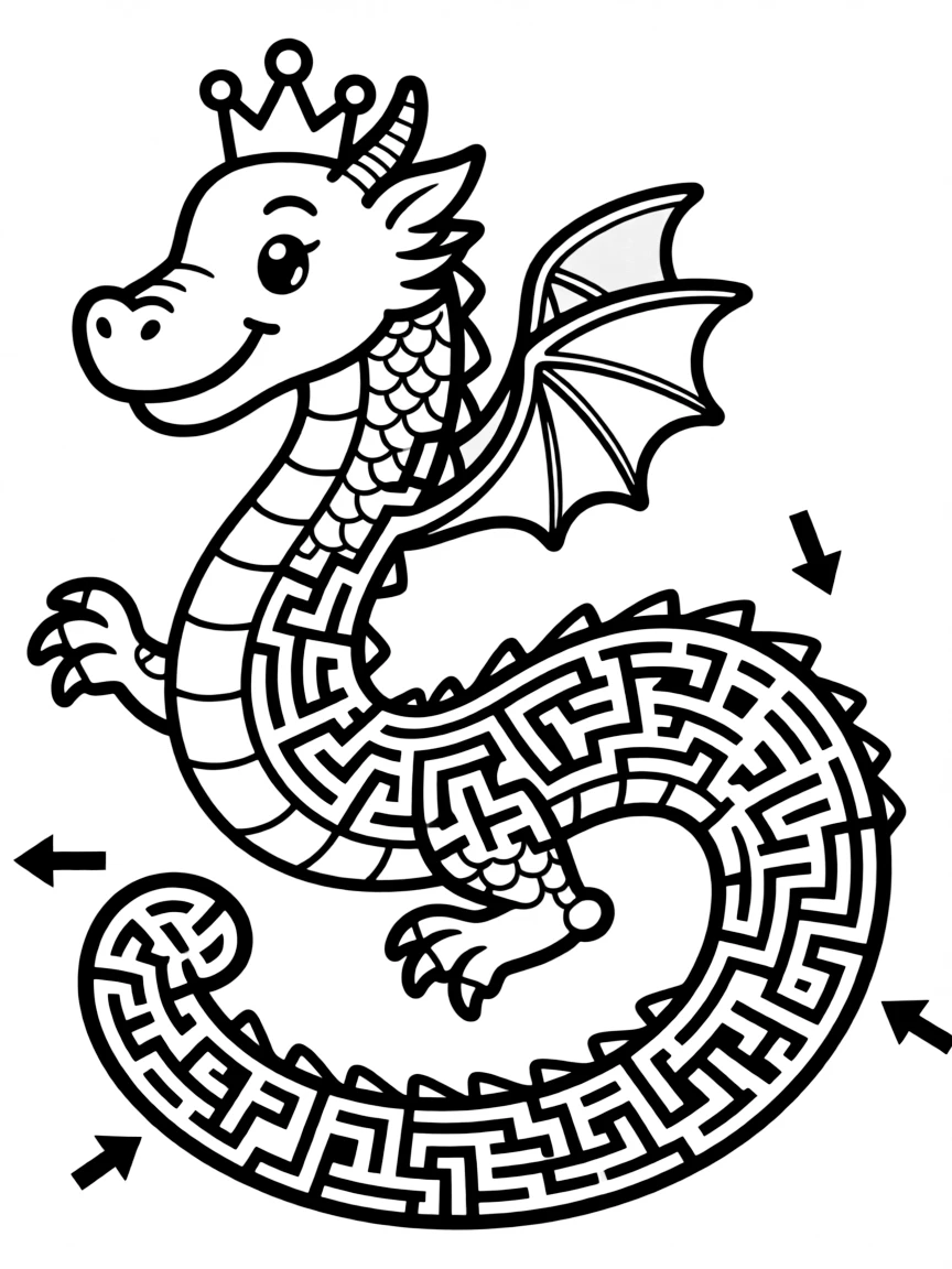 A labyrinth dragon whose body forms a complex maze