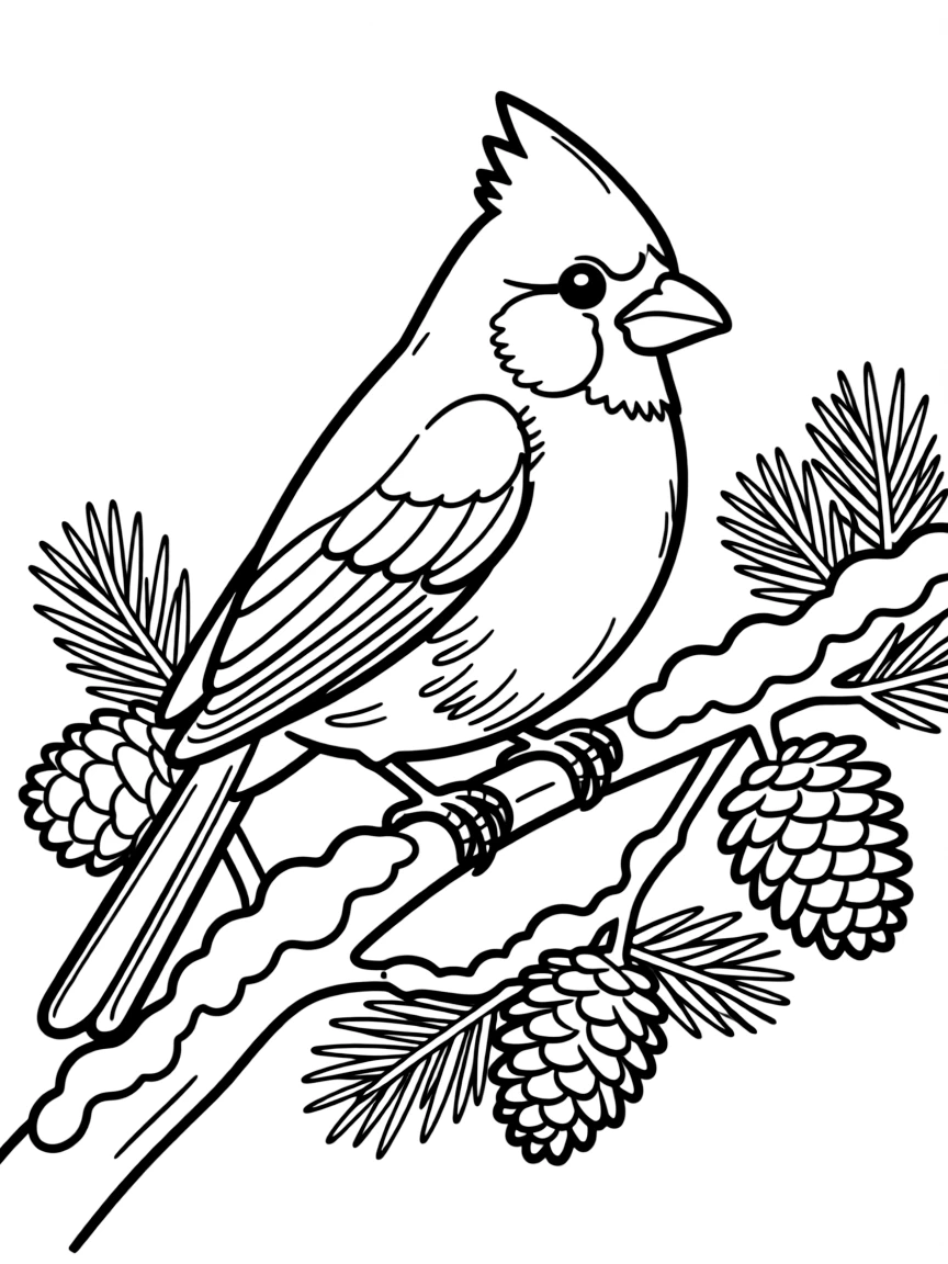 A cardinal bird perched on a snow-covered branch